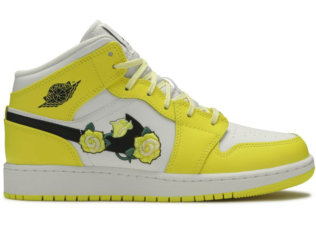 Air Jordan 1 Mid "Dynamic Yellow Floral / Rose Patch" (GS/Juniors) (2020) | MrSneaker
