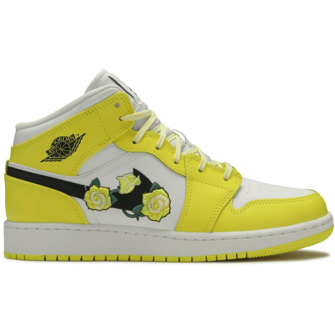 Air Jordan 1 Mid "Dynamic Yellow Floral / Rose Patch" (GS/Juniors) (2020) | MrSneaker